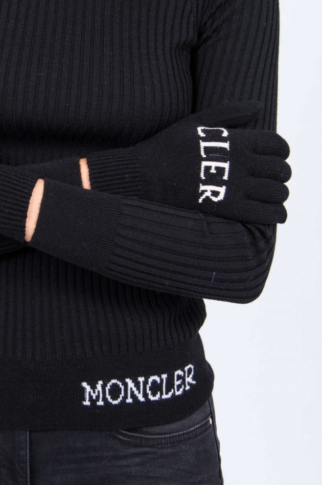 Moncler Handschuhe mit Schriftzug in Schwarz