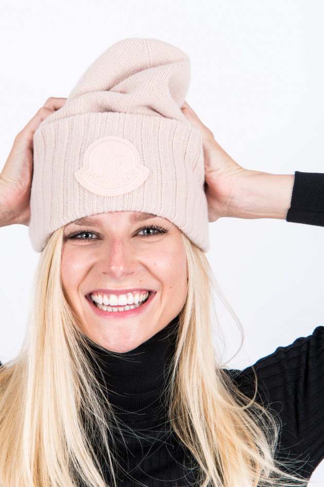 Moncler Beanie mit Logo in Rosé