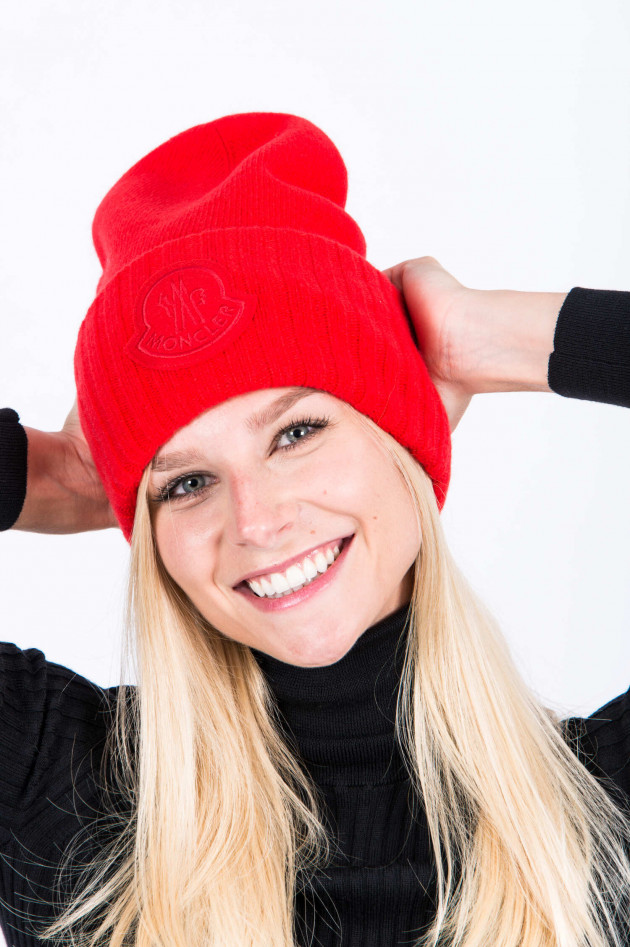 Moncler Beanie mit Logo in Rot