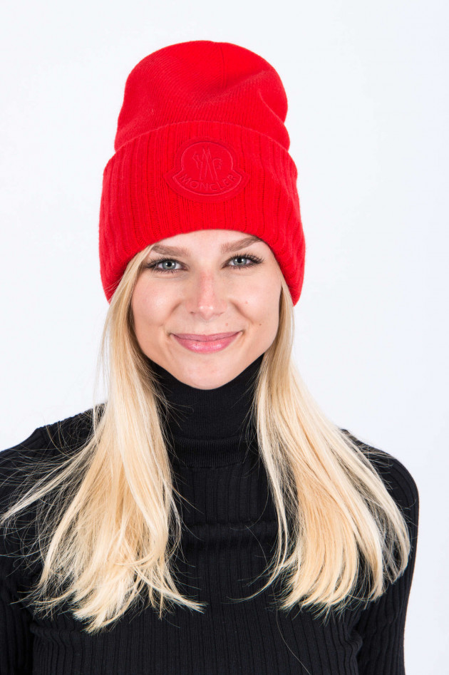 Moncler Beanie mit Logo in Rot