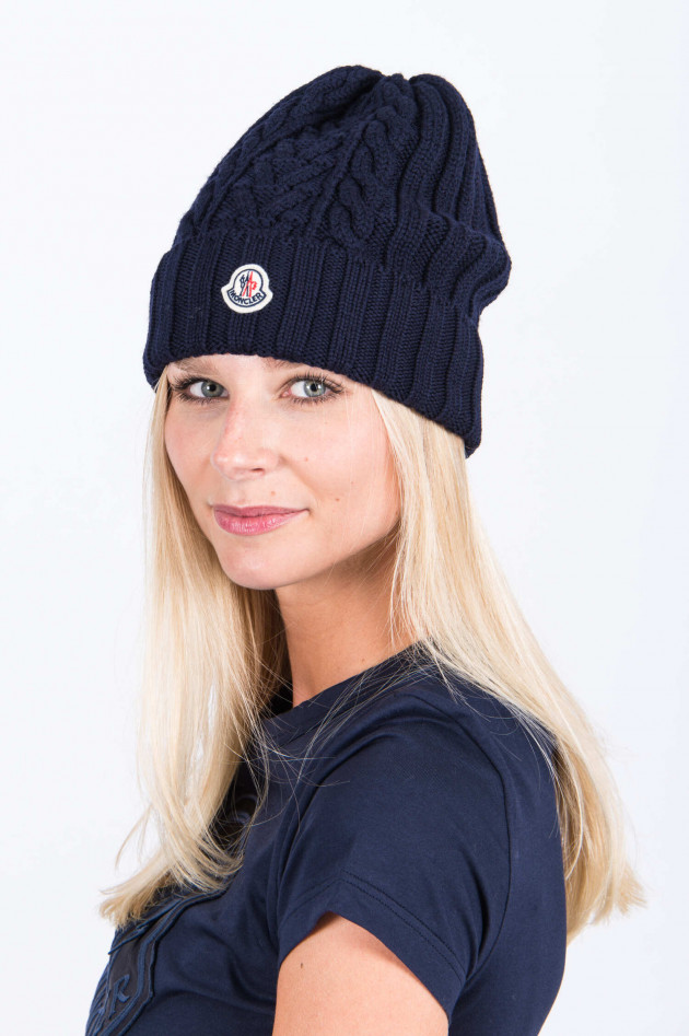 Moncler Grobstrick-Mütze in Navy