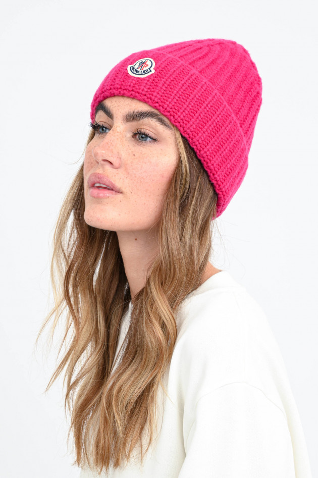 Moncler Rippstrick-Mütze in Fuchsia