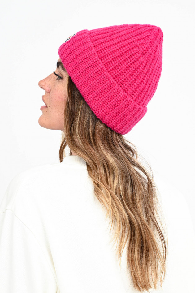 Moncler Rippstrick-Mütze in Fuchsia