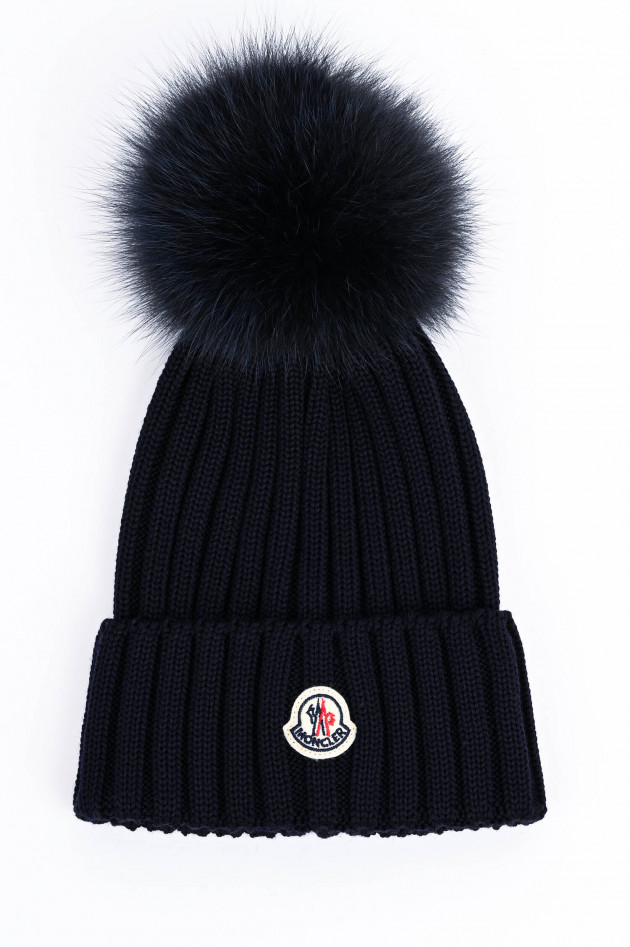 Moncler Mütze BERRETTO mit Fell-Pompon in Navy