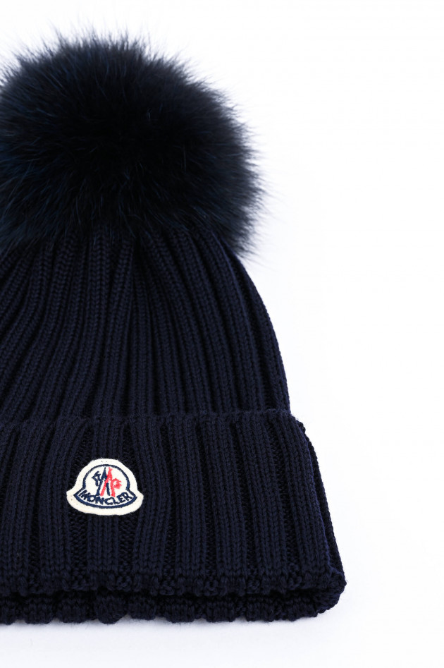 Moncler Mütze BERRETTO mit Fell-Pompon in Navy