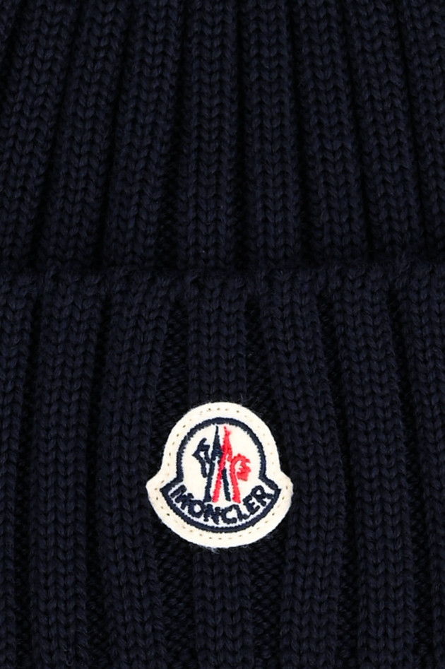 Moncler Mütze BERRETTO mit Fell-Pompon in Navy