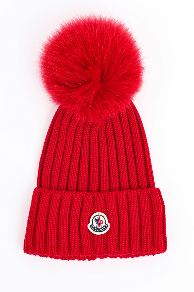 Moncler Mütze BERRETTO mit Fell-Pompon in Rot