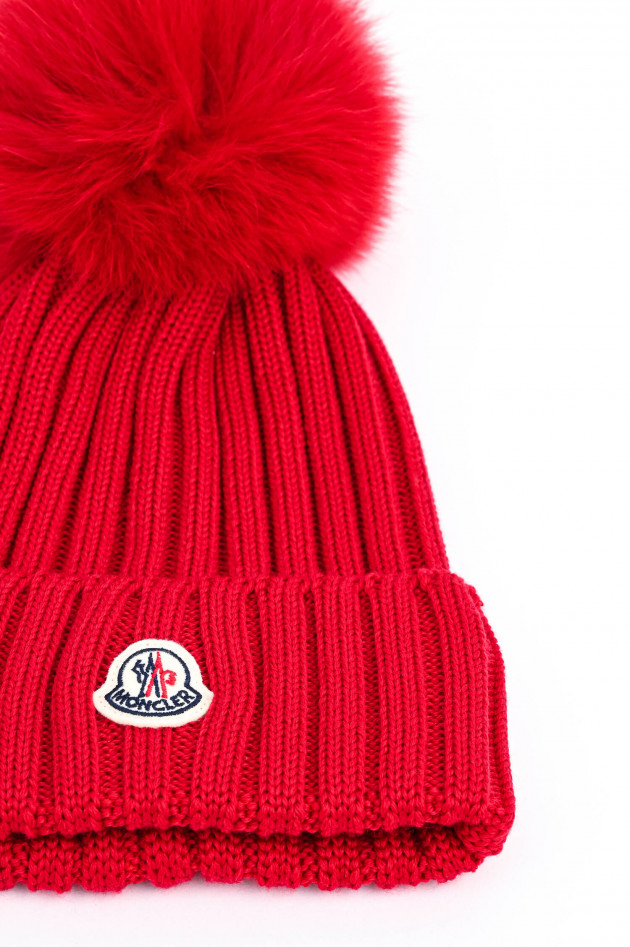 Moncler Mütze BERRETTO mit Fell-Pompon in Rot