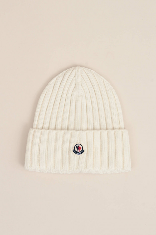 Moncler Mütze mit Logo-Patch in Naturweiß