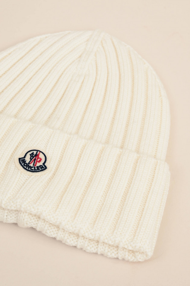 Moncler Mütze mit Logo-Patch in Naturweiß