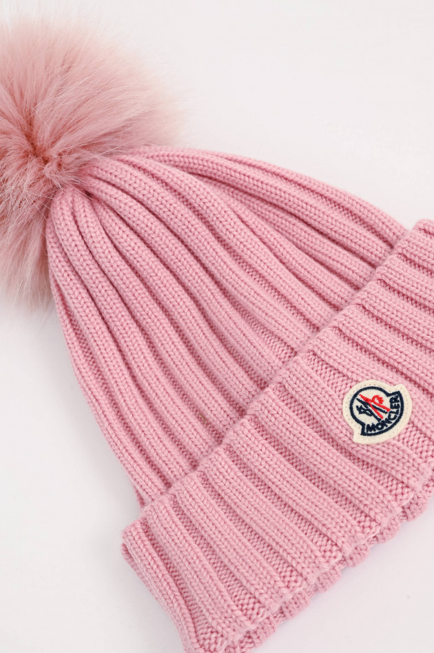 Moncler Mütze mit Fellbommel in Rosa