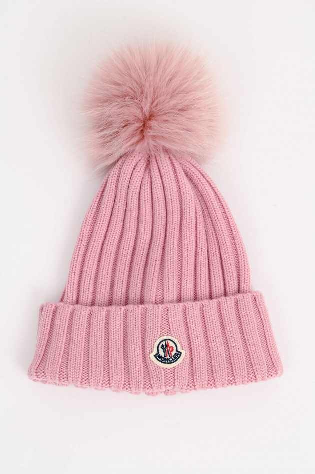 Moncler Mütze mit Fellbommel in Rosa