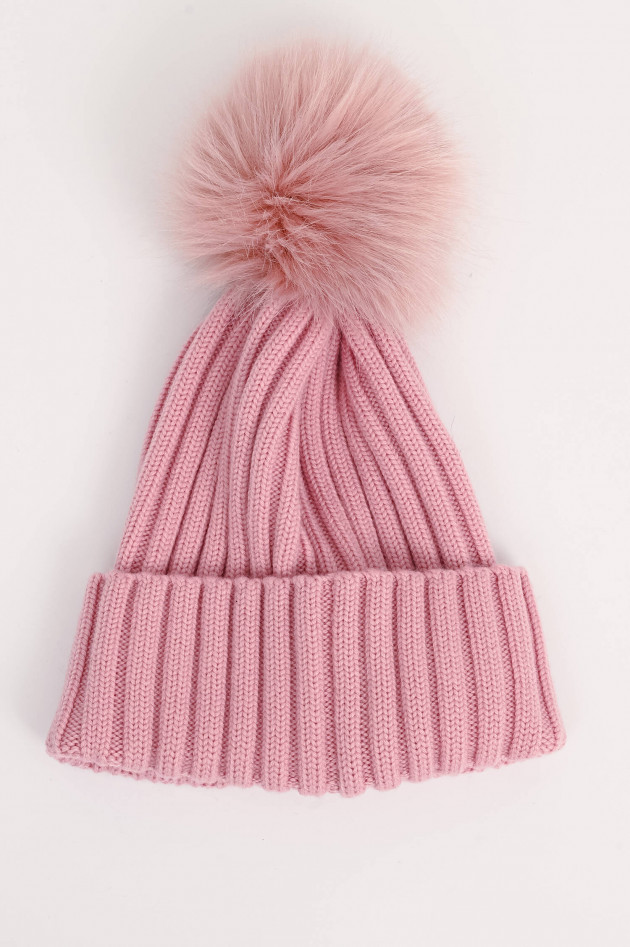 Moncler Mütze mit Fellbommel in Rosa