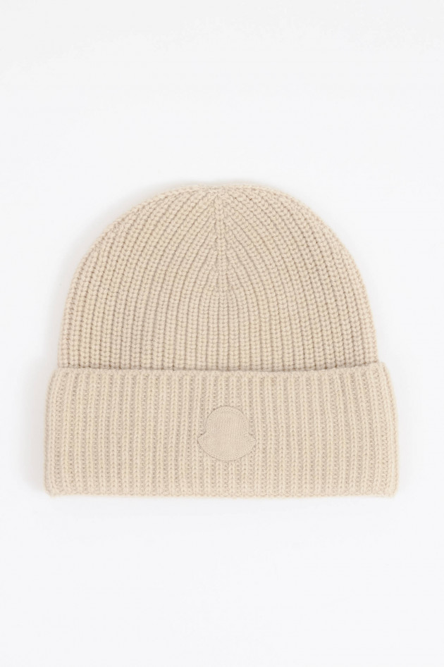 Moncler Cashmere Mütze mit Logo in Natur