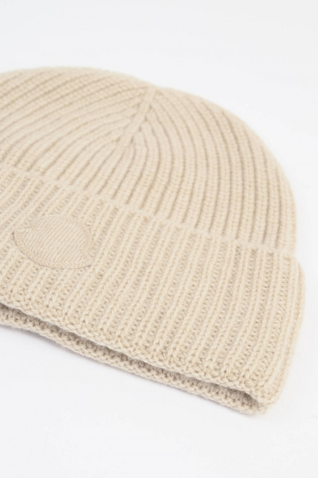 Moncler Cashmere Mütze mit Logo in Natur