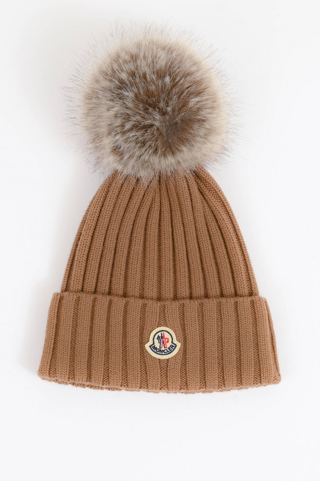Moncler Wollmütze mit Logo in Camel
