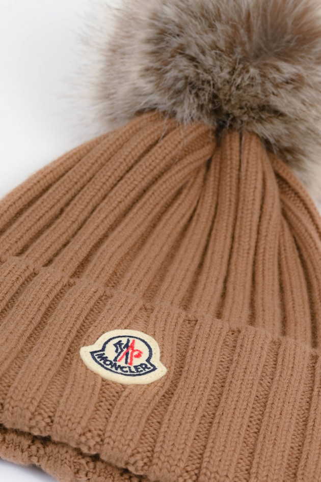 Moncler Wollmütze mit Logo in Camel