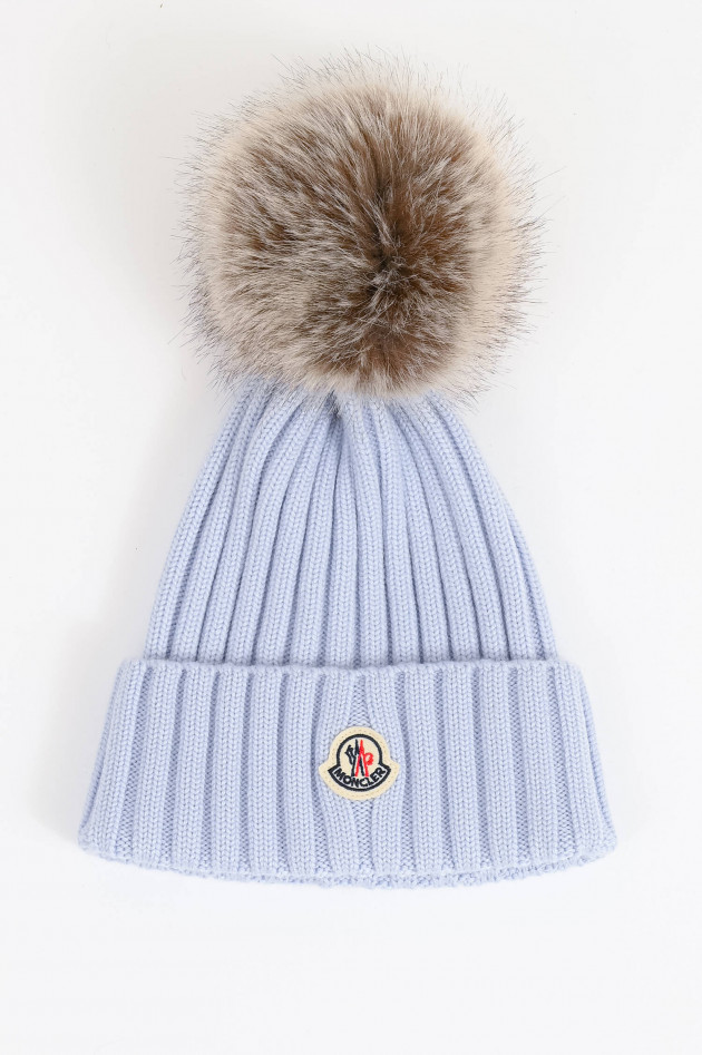 Moncler Wollmütze mit Logo in Hellblau