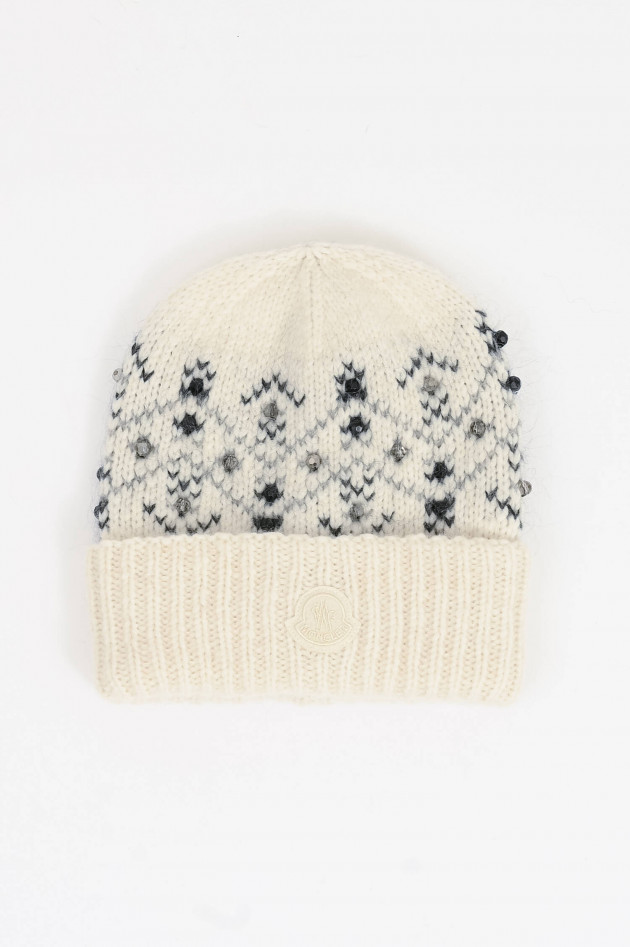 Moncler Mütze aus Alpaka-Mix mit Strasssteinen in Creme