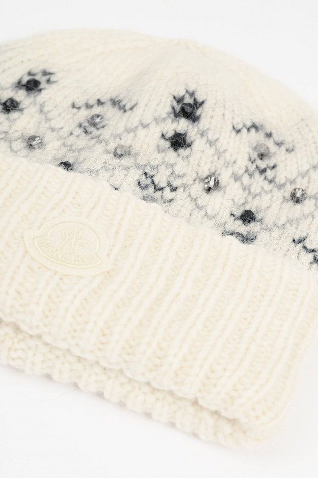 Moncler Mütze aus Alpaka-Mix mit Strasssteinen in Creme