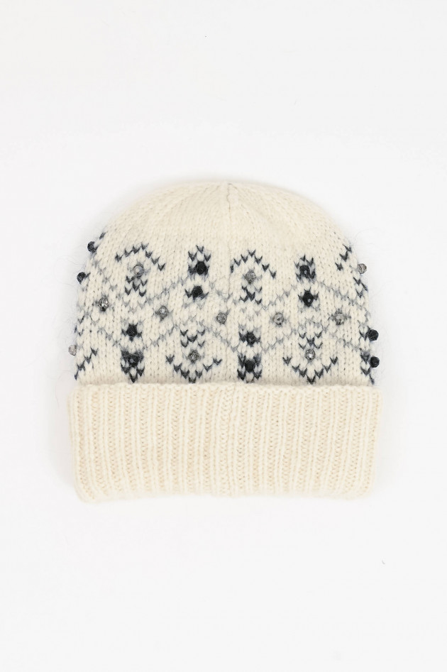 Moncler Mütze aus Alpaka-Mix mit Strasssteinen in Creme