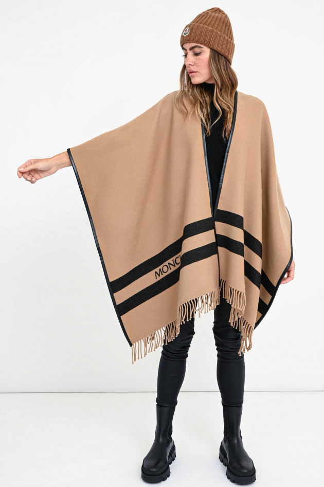 Moncler Cape mit Fransen in Camel