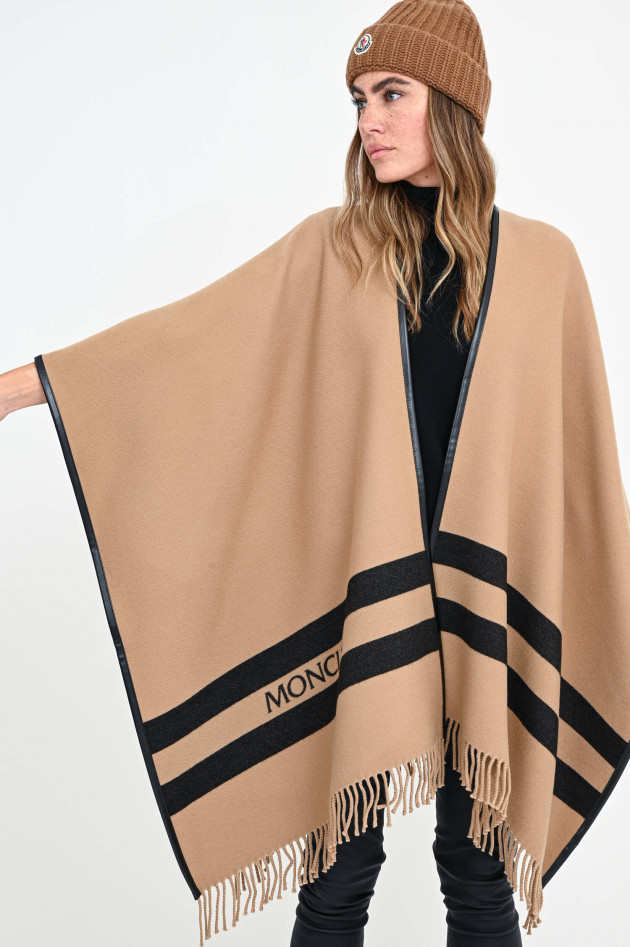 Moncler Cape mit Fransen in Camel