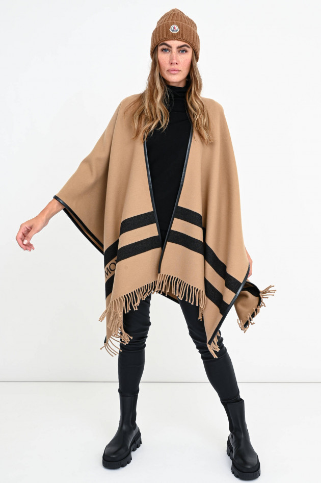 Moncler Cape mit Fransen in Camel