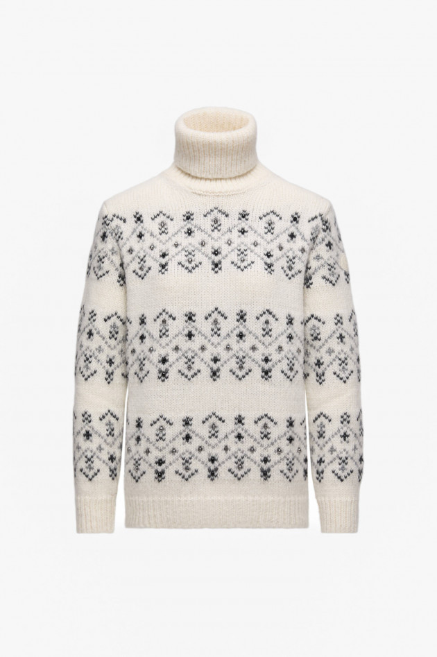 Moncler Norweger-Pullover mit Strasssteinen in Weiß/Grau