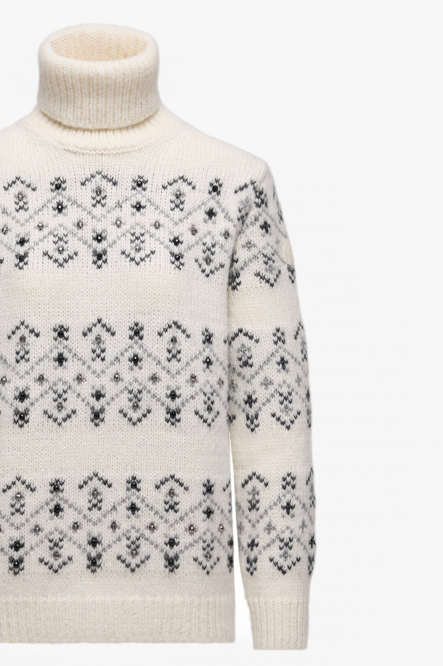Moncler Norweger-Pullover mit Strasssteinen in Weiß/Grau