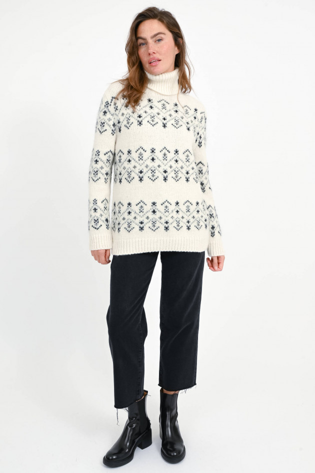 Moncler Norweger-Pullover mit Strasssteinen in Weiß/Grau