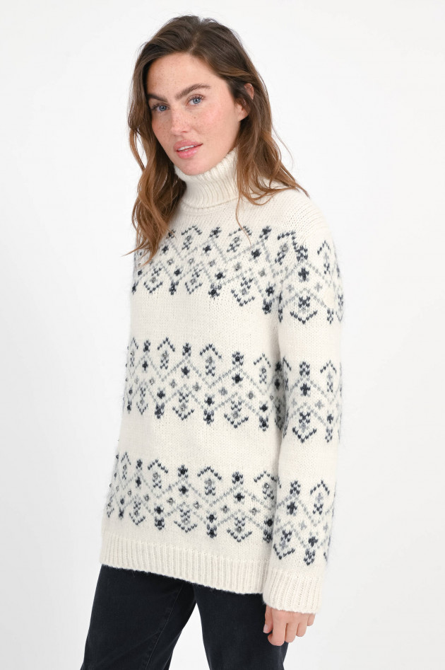 Moncler Norweger-Pullover mit Strasssteinen in Weiß/Grau
