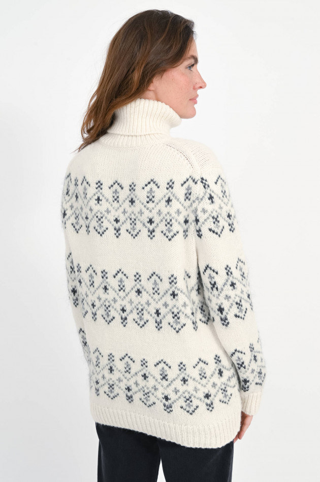 Moncler Norweger-Pullover mit Strasssteinen in Weiß/Grau