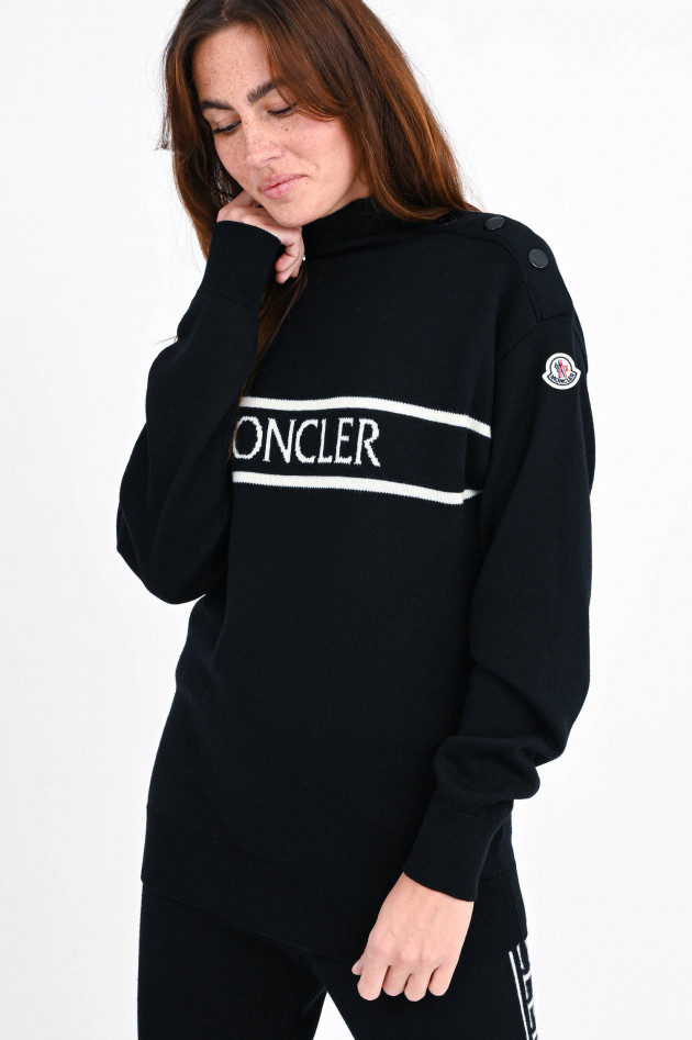 Moncler Turtleneck-Strickpullover mit Logo in Schwarz