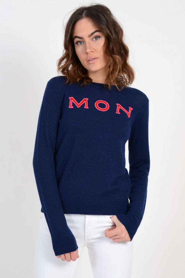 Moncler Cashmerepullover mit MON CLER bestickt in Navy