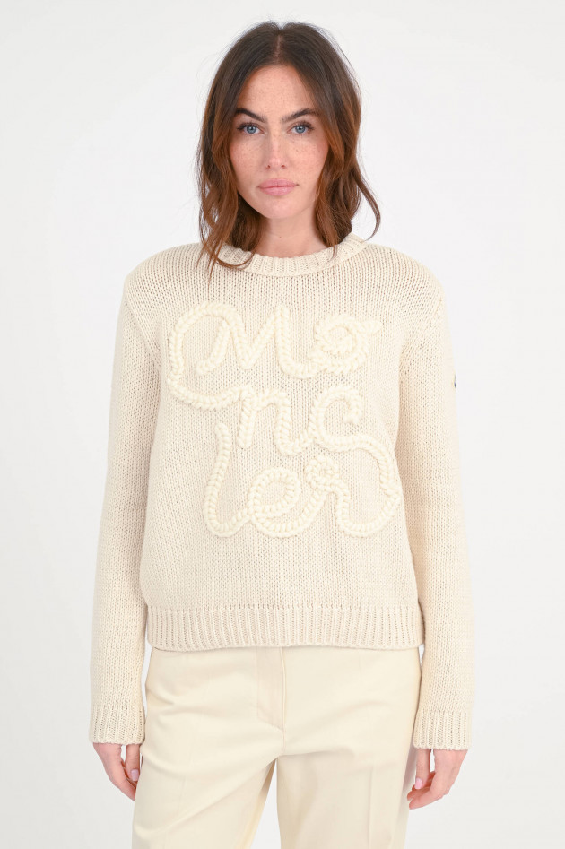 Moncler Strickpullover mit MONCLER-Stickerei in Creme