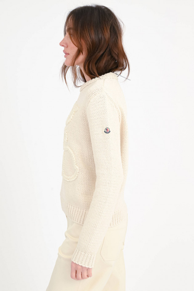 Moncler Strickpullover mit MONCLER-Stickerei in Creme