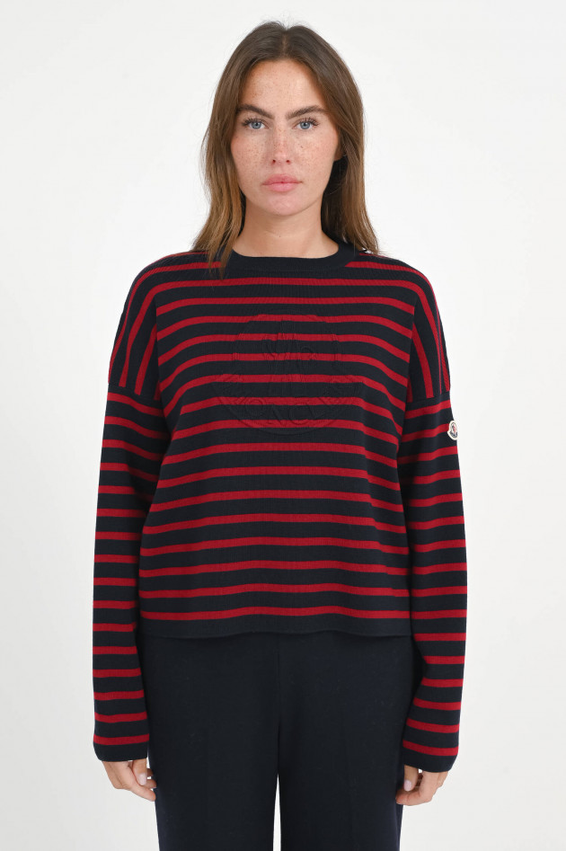 Moncler Wollpullover mit Logoprägung in Navy/Rot