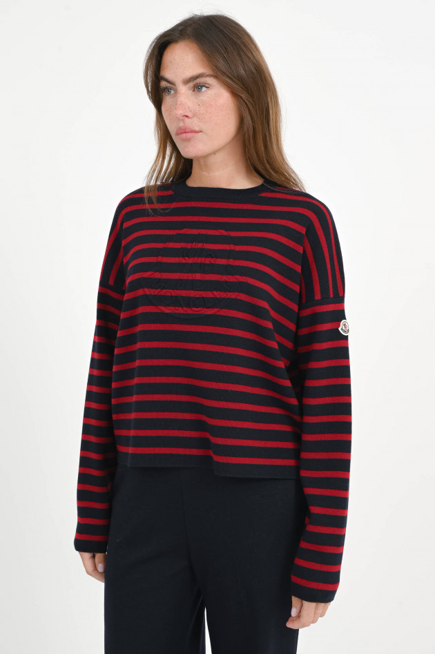 Moncler Wollpullover mit Logoprägung in Navy/Rot