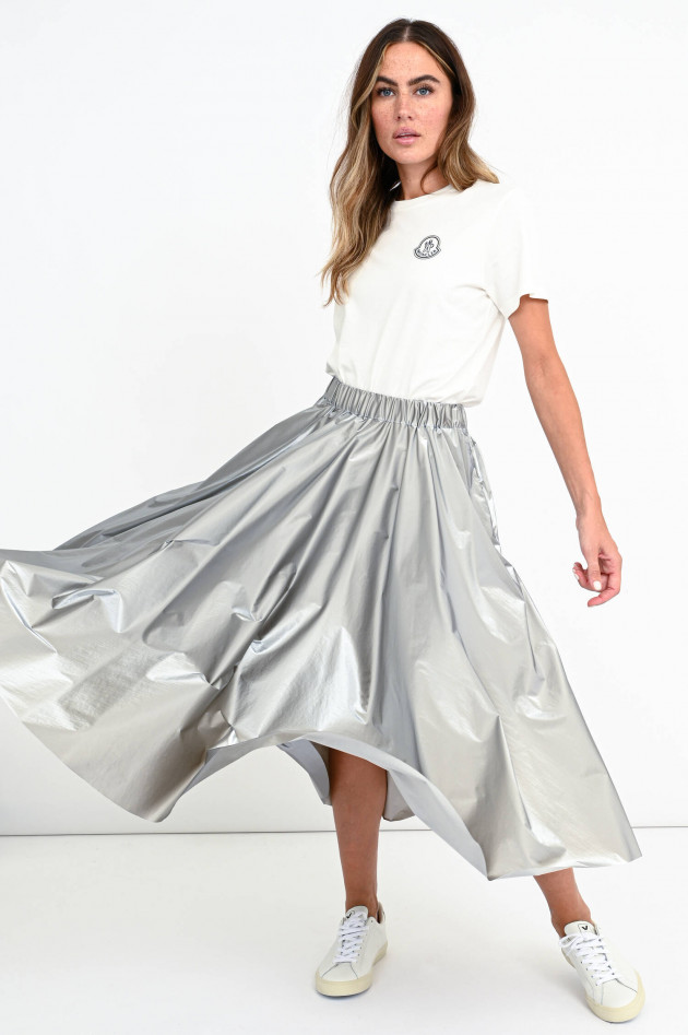 Moncler Metallic Midi-Rock mit Raffung in Silber