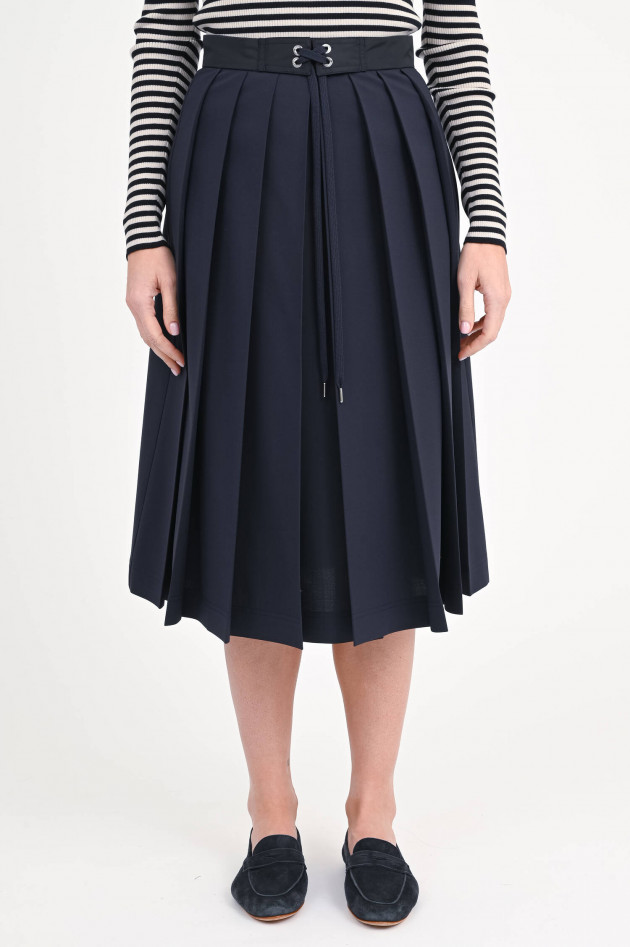 Moncler Plissierter Midirock aus Wollmischung in Navy