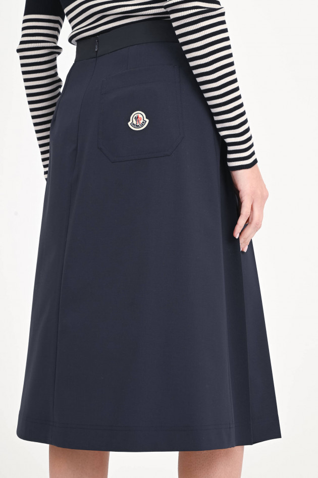 Moncler Plissierter Midirock aus Wollmischung in Navy