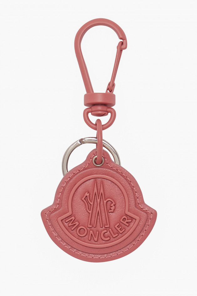 Moncler Logo Schlüsselanhänger aus Leder in Altrosa