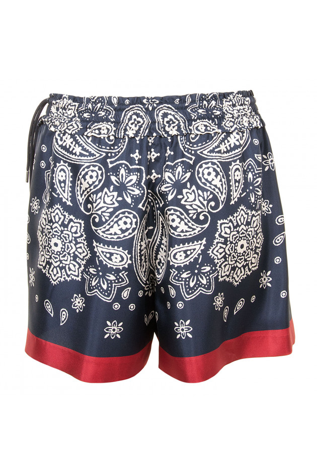 Moncler Seidenshort in Blau/Rot gemustert