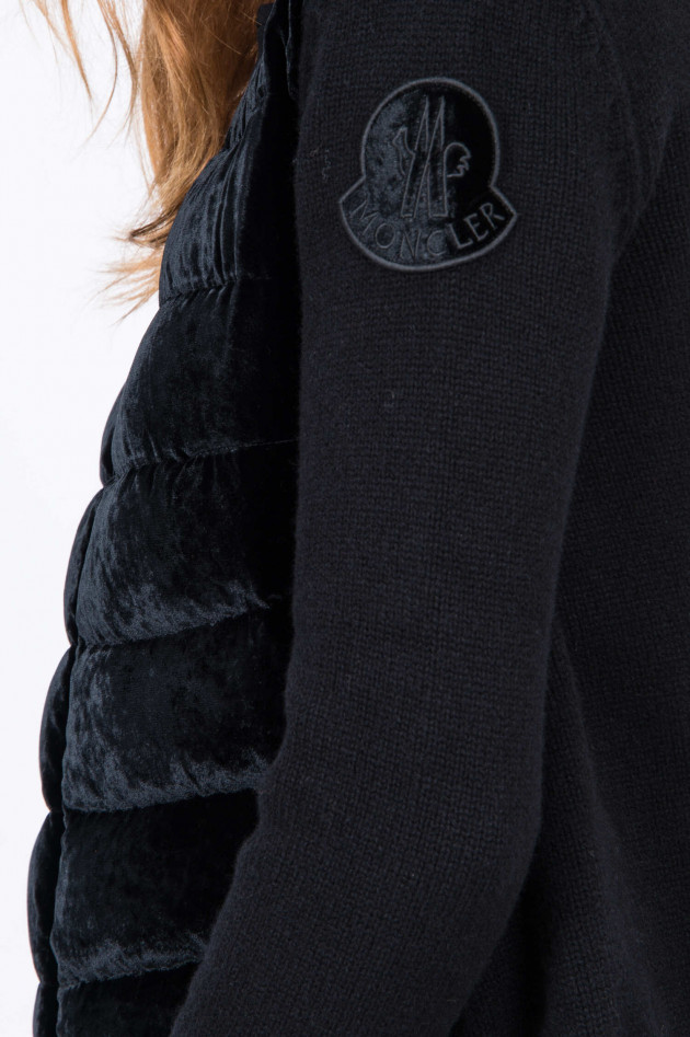 Moncler Strickjacke mit Samt-Einsatz in Schwarz