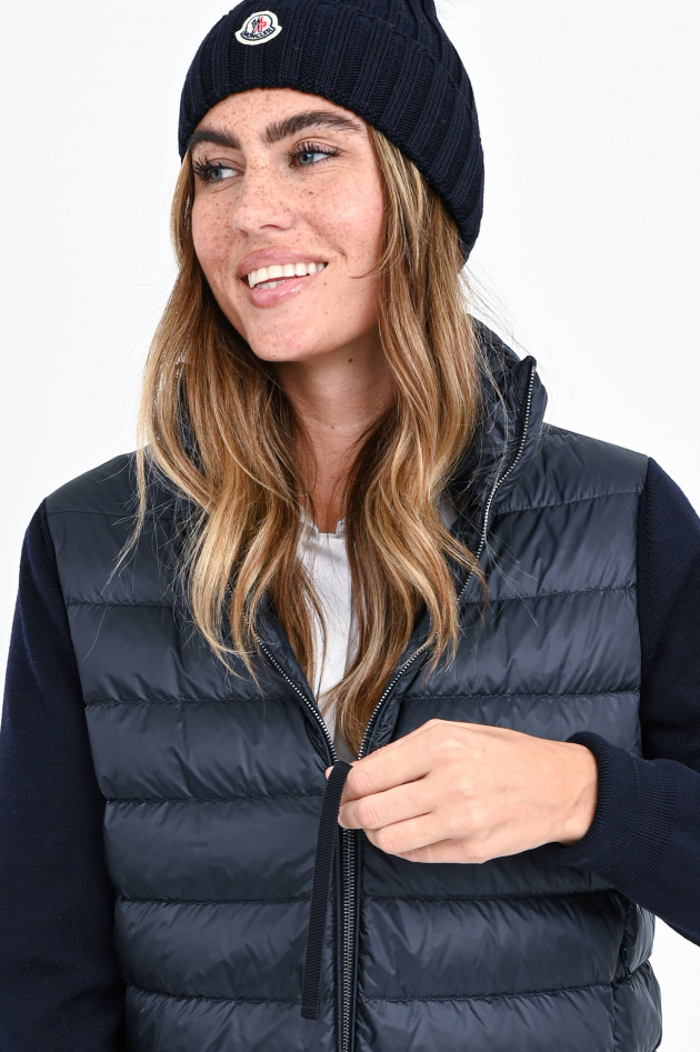 Moncler Lange Daunenjacke mit Strickarm in Navy