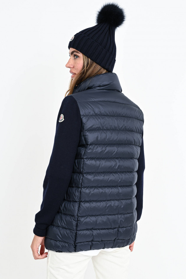 Moncler Lange Daunenjacke mit Strickarm in Navy