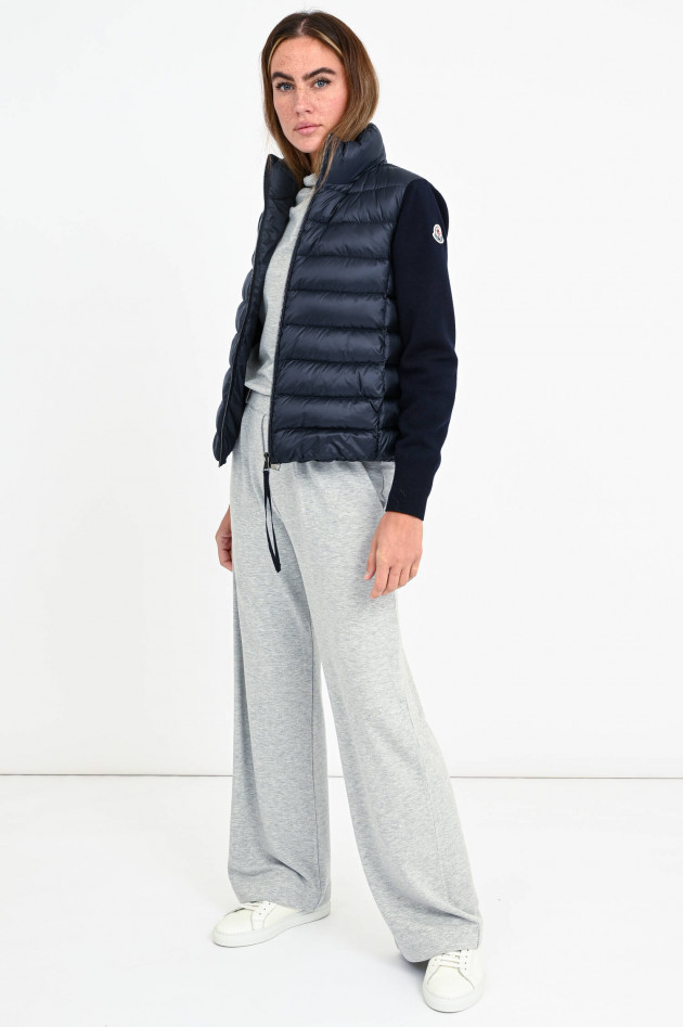 Moncler Kurze Daunenstepp-Jacke mit Strickarm in Navy