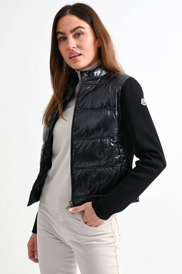 Moncler Rippstrick-Jacke mit Daunenstepp in Schwarz