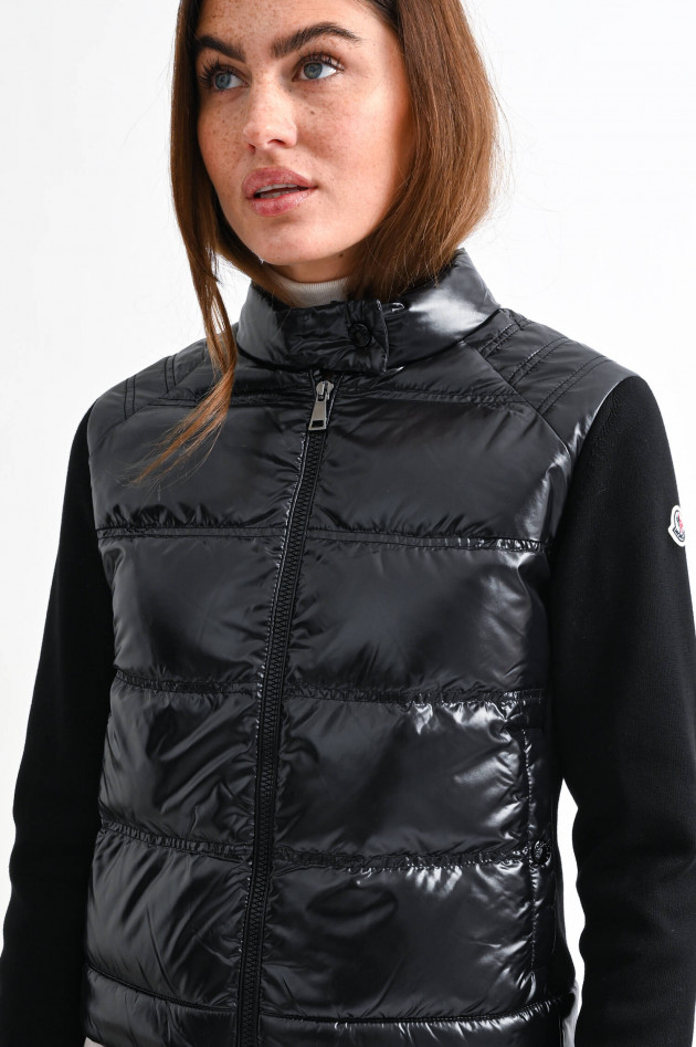 Moncler Rippstrick-Jacke mit Daunenstepp in Schwarz